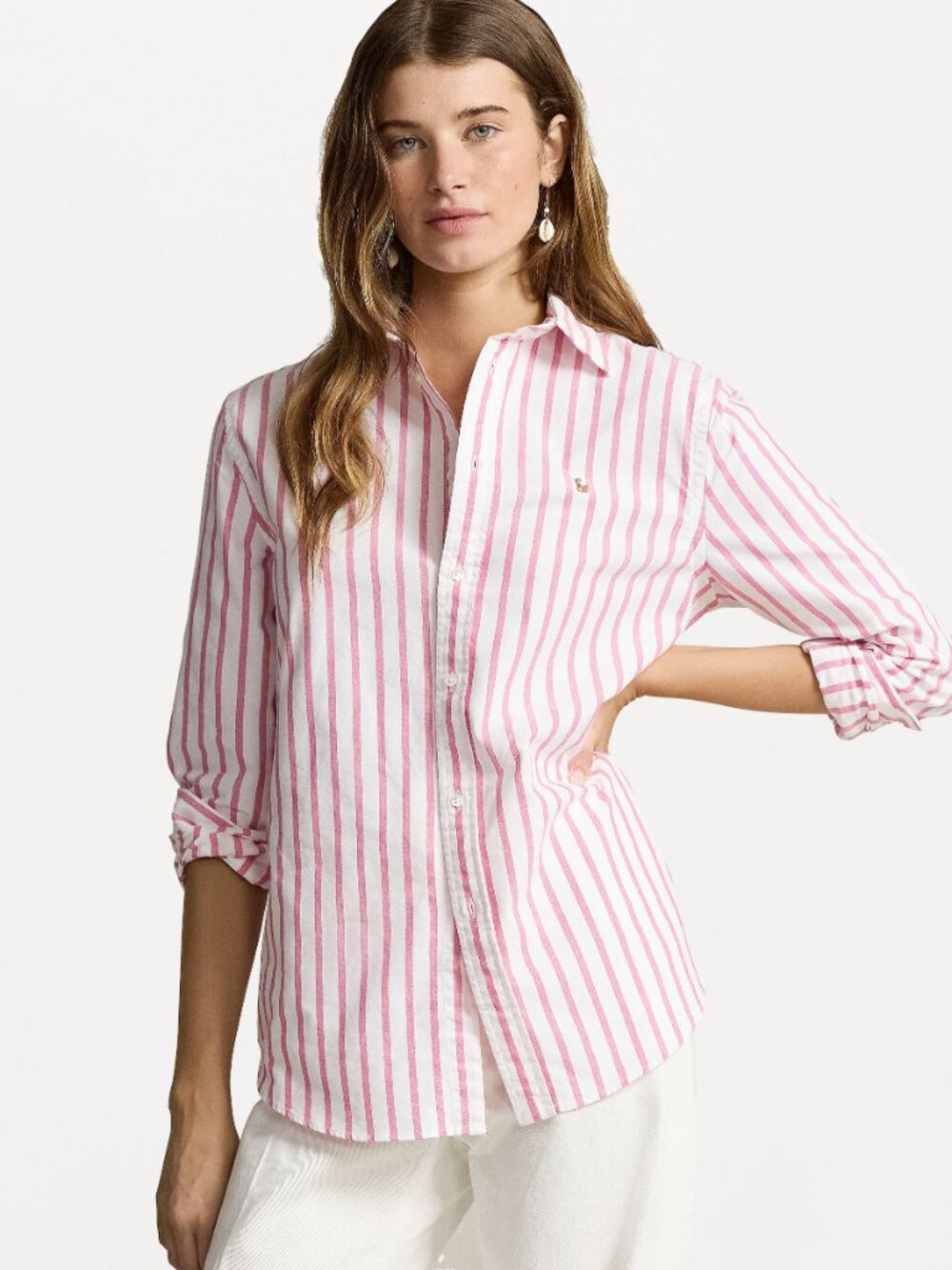 POLO RALPH LAUREN PINK STRIPE OXFORD SHIRT - WOMENS XS /  BOYS XL